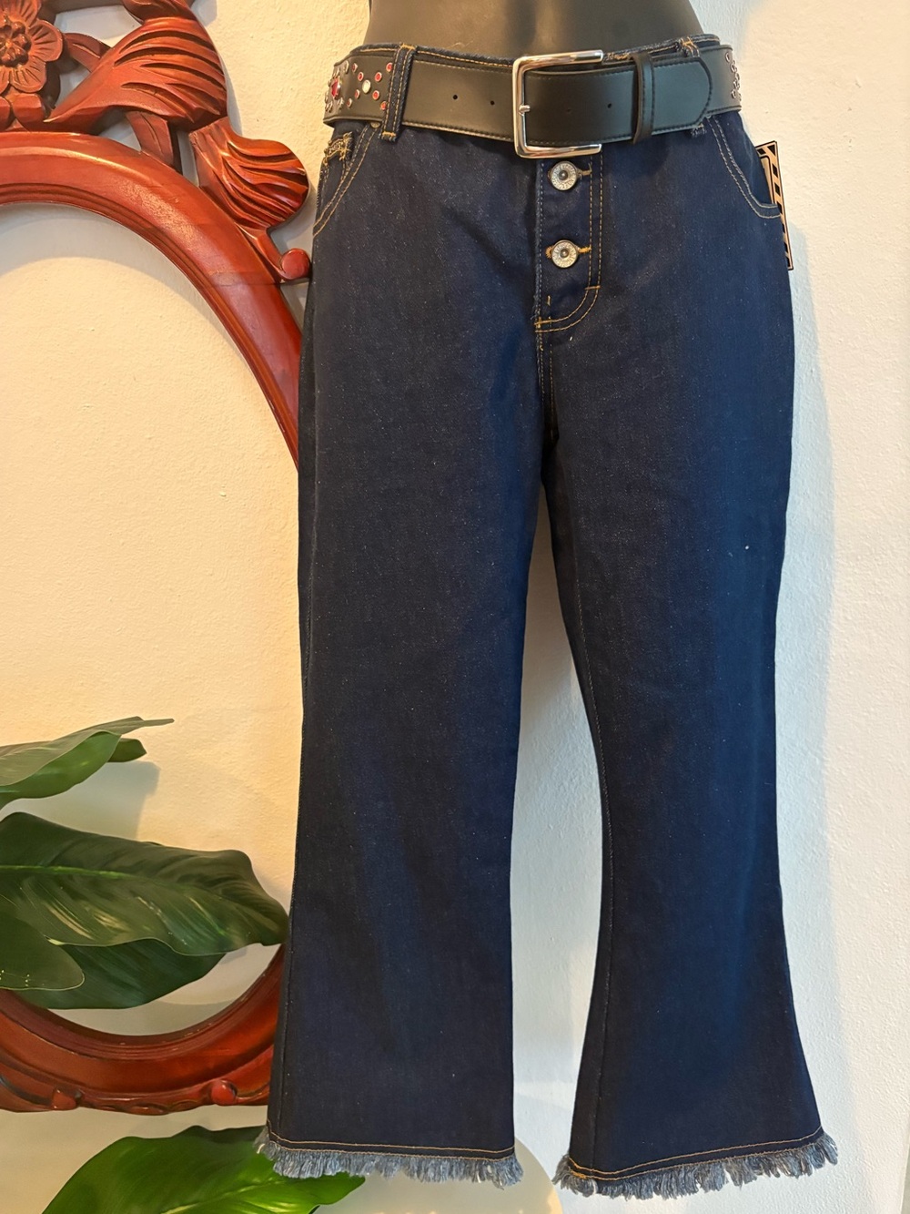 Y2K Deadstock NWT Dark Blue No Excuses Frayed Hem Button Fly Women’s Jeans